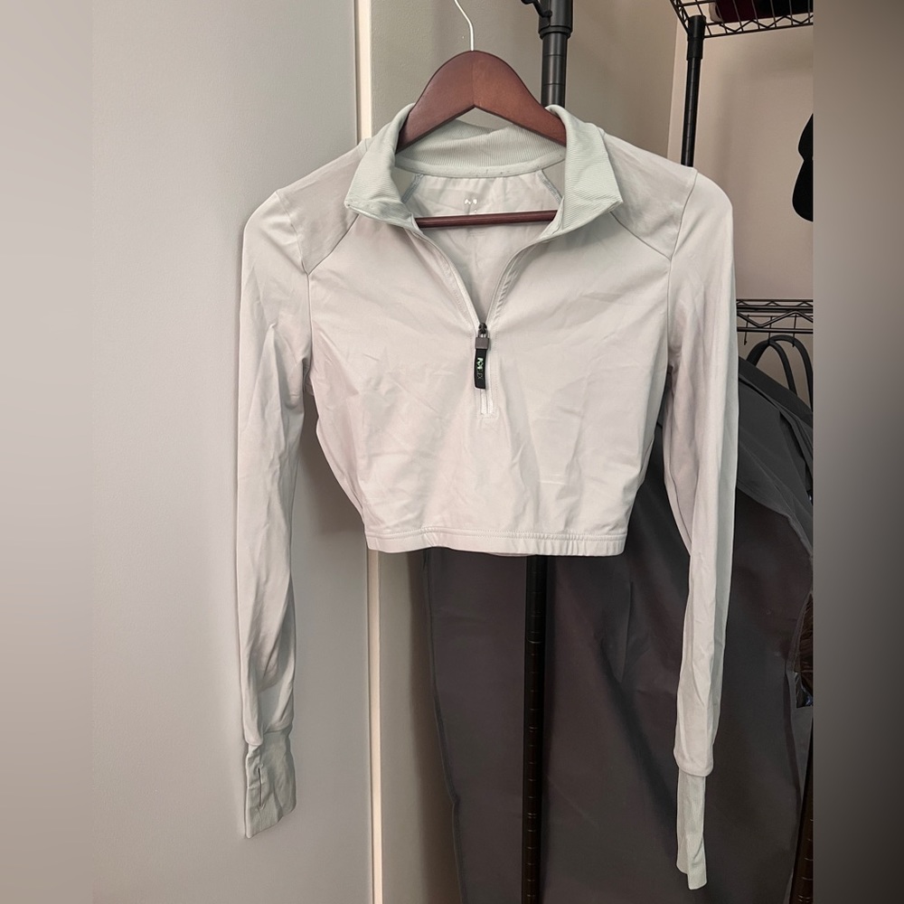 Popflex Focus Half-Zip Top - Baby Blue long sleeve crop top